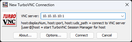 VNC Viewer, connecting to 10.10.10.10:1